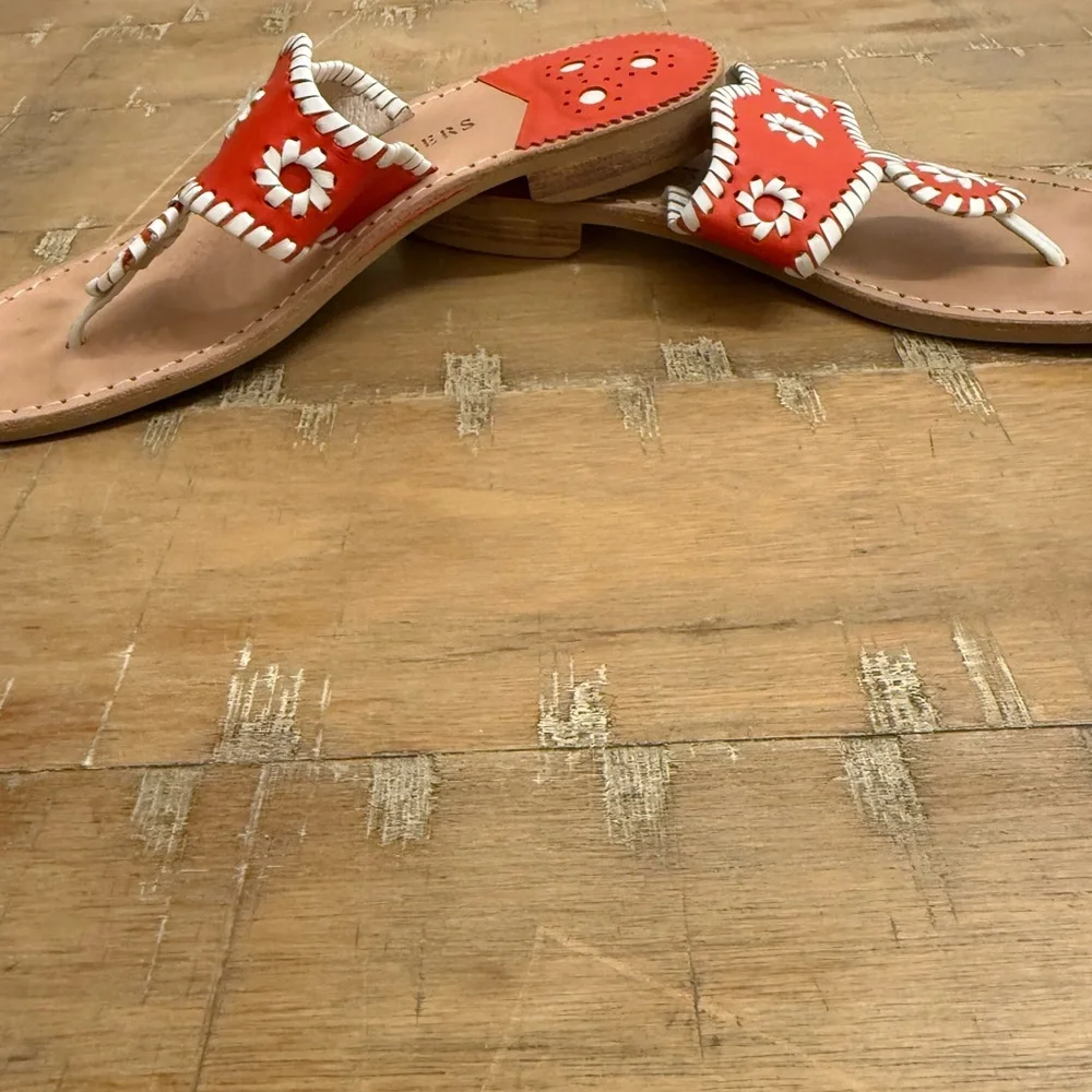 Jack Rogers Red and White Leather Daisy Thong Sandals - Picture 4 of 6